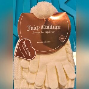 Juicy Couture Beanie and Glove Set One Size white